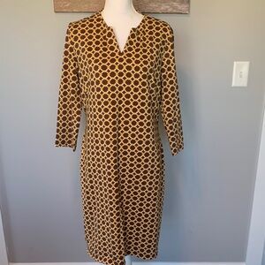 J. McLaughlin Brown and Mustard Geometric Long Sleeve Shift Dress size XL